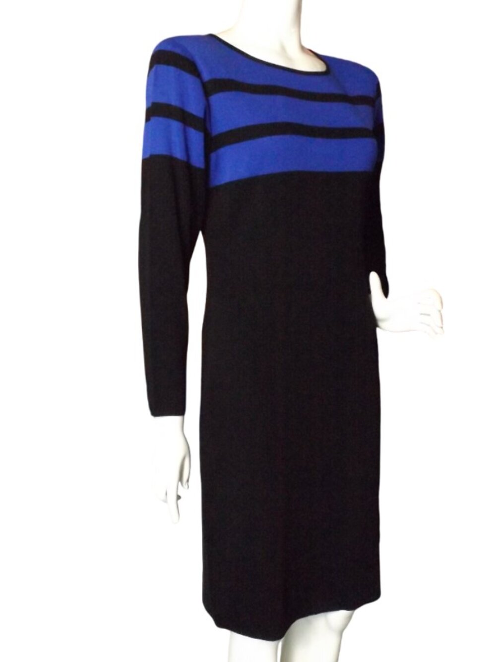 EXCLUSIVELY MISOOK Dress, S, Black/Blue Top, Long sleeves, Acrylic, Knee length - Picture 3 of 11